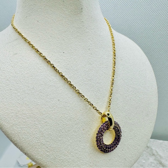 NEW! Kendra Scott Mikki Purple Mauve Ombre Gold Pave Short Pendant Necklace - Picture 3 of 15